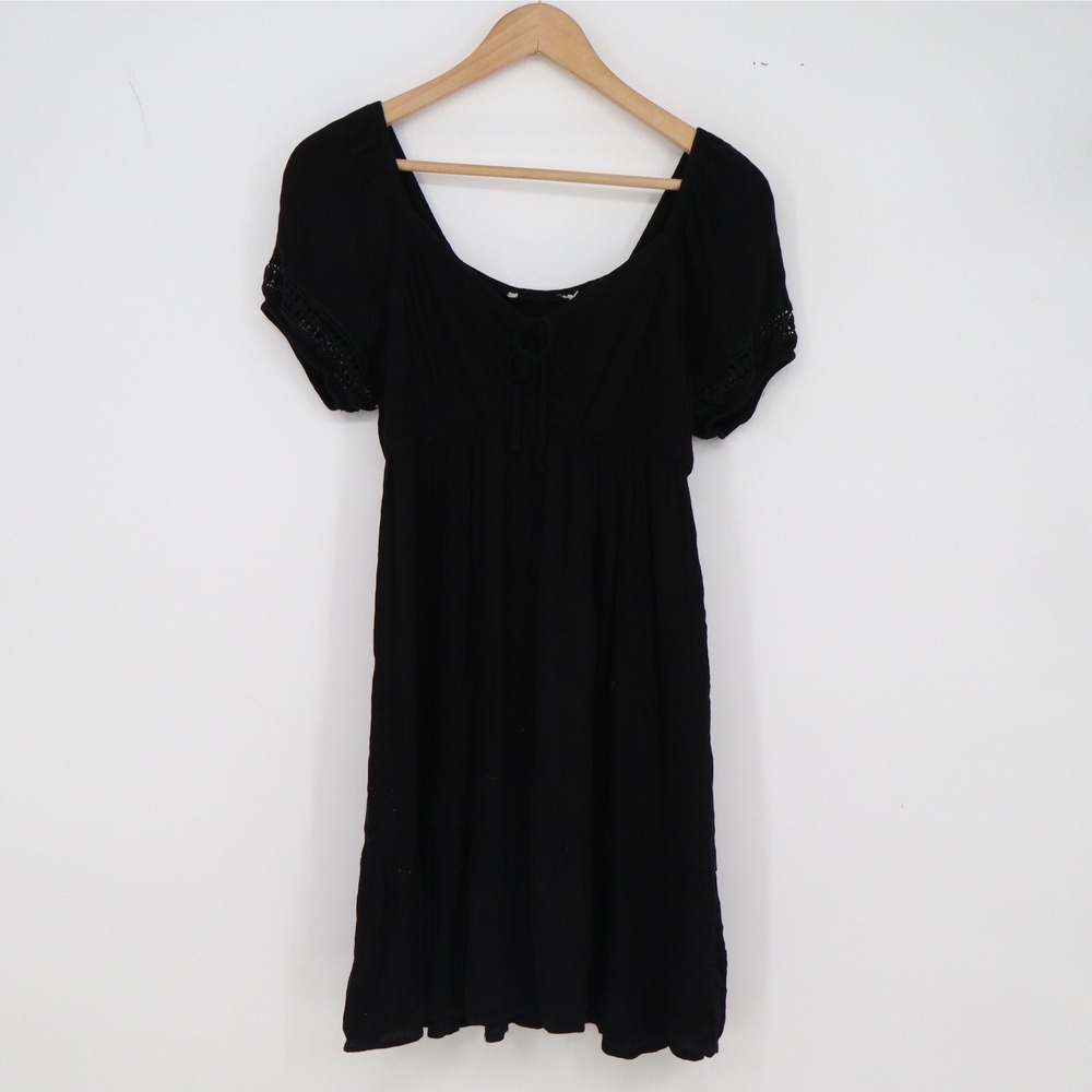 No Brand Dress Womens M Black Crochet Trim Smocked Back Excellent